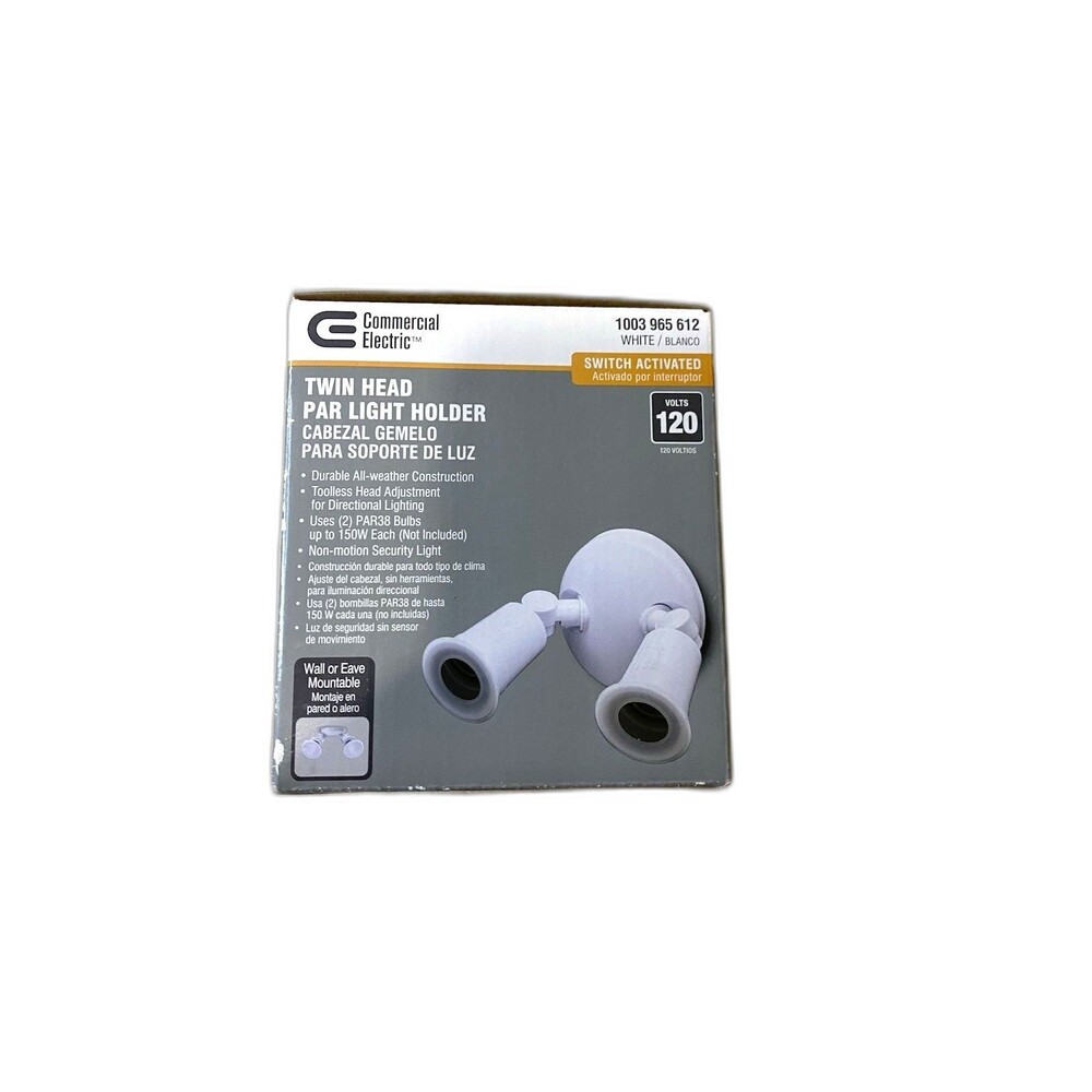 Commercial Electric Twin-Head White Outdoor Flood Light with  Photocell